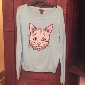 Rue 21 light blue/teal sweater with a cat